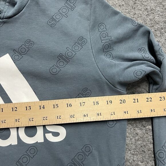 Adidas All Over Logo Hooded Sweatshirt Adult Medium Blue/Gray Hoodie Pockets - Picture 6 of 10